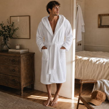 Herren-Bademantel XL – 100% Baumwolle, Kapuze, neu