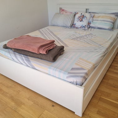 White Bed frame with 2 drawers, white/Lönset