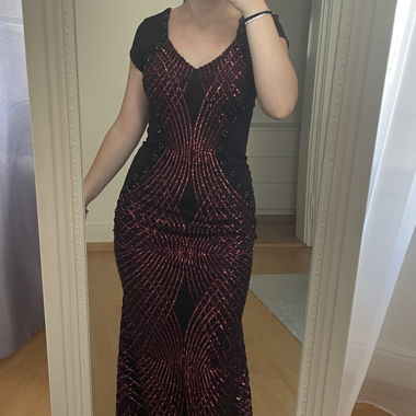 Abendkleid Rot Schwarz Gr. S