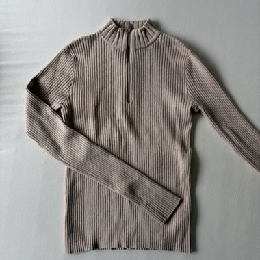 Ribbed Zip-Neck Sweater