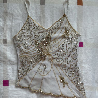 Sequined mesh camisole top