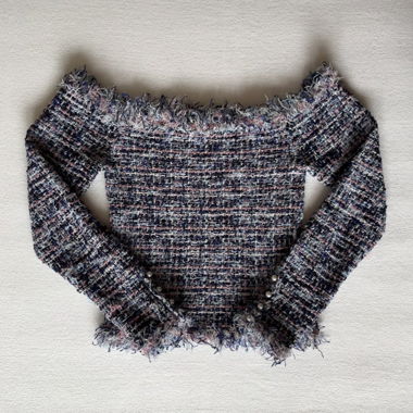 preppy knitted off shoulder long sleeve