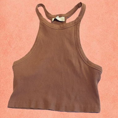 ribbed coral halter crop top