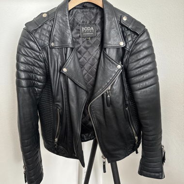Leder-Bikerjacke schwarz