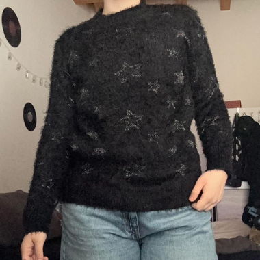 c&a black fluffy mohair sweater with stars