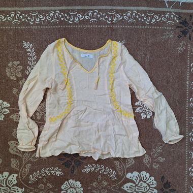 Pale Pink Blouse with Yellow Embroidery