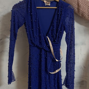 Vestito con perline blu Oh Polly