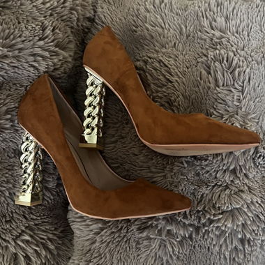 Brown Suede Heels with Gold Heels