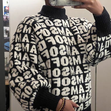 blue sweater with white Graphic 