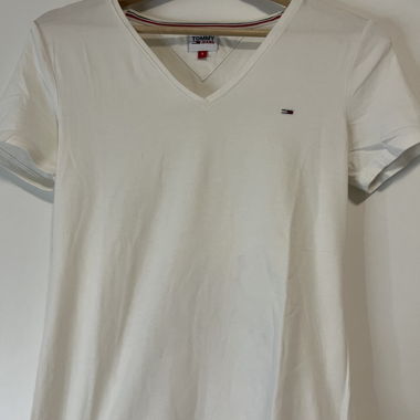 Tommy Jeans weiss V‑Ausschnitt T-Shirt S