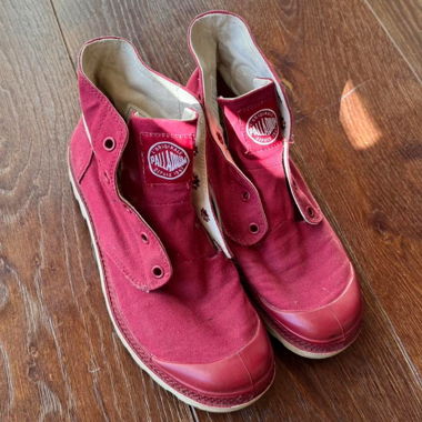 palladium pampa burgundy high top canvas boots