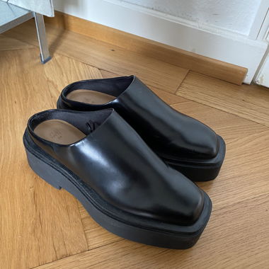 Black platform mules