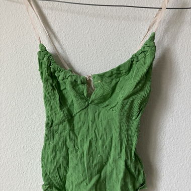 self-sewn green top with ties