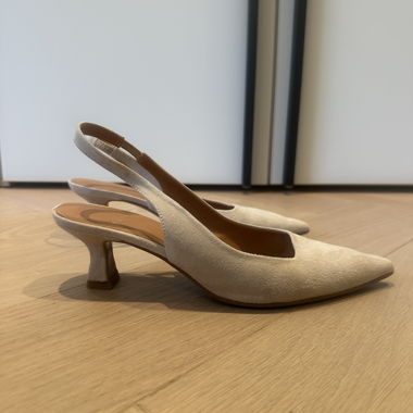 Beige Slingback Pumps Suede
