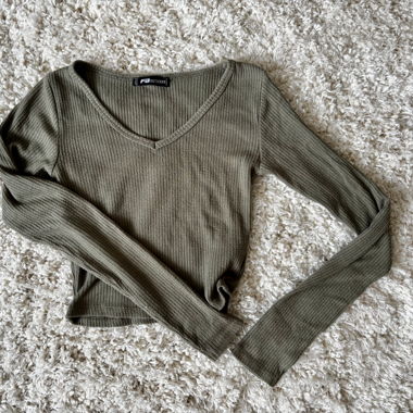 T-shirt manches longues côtelé vert olive