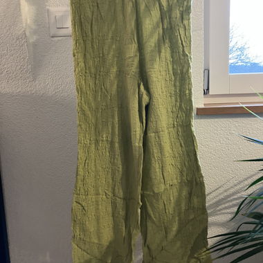 Green crinkle fabric trousers