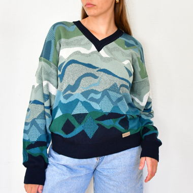 Maglione vintage a V, pullover, maglione lavorato a maglia