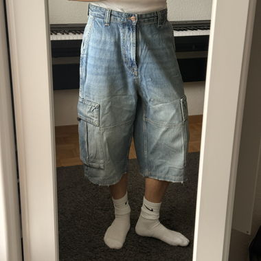 Baggy Denim Cargo-Shorts