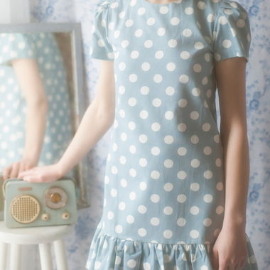 Robe courte mini en toile à pois bleu (neuf - S)