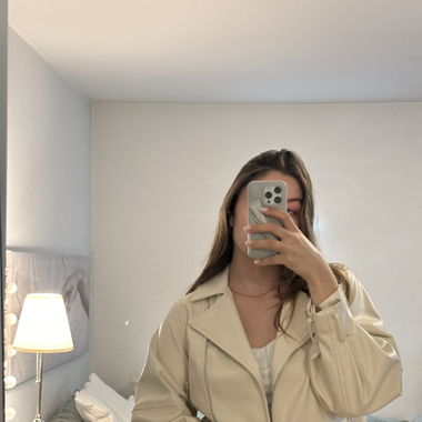 Cream oversized Leather Jacket