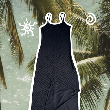 Robe longue noire à motifs zébrés – fente latérale