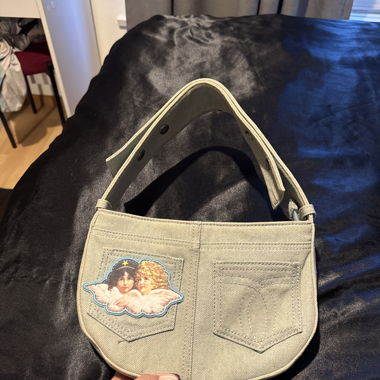 Sac en jean beige avec patch anges