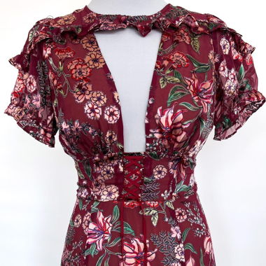 Burgundy Floral real satin-silk maxi dress