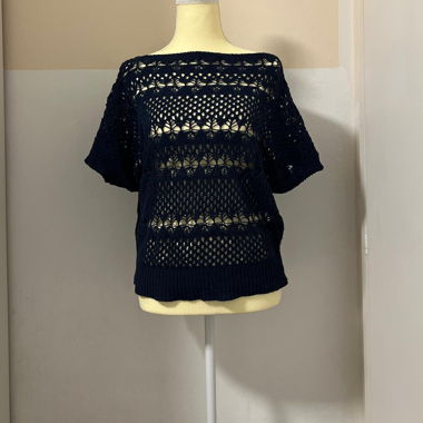 Häkel-/Lochstrick-Top in Navy-Blau