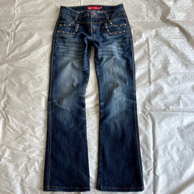 Silver-tone Studded layered bootcut denim jeans