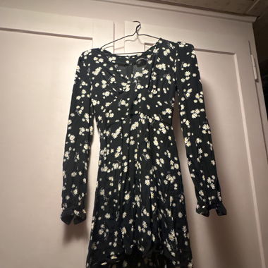 Black floral mini dress with long sleeves