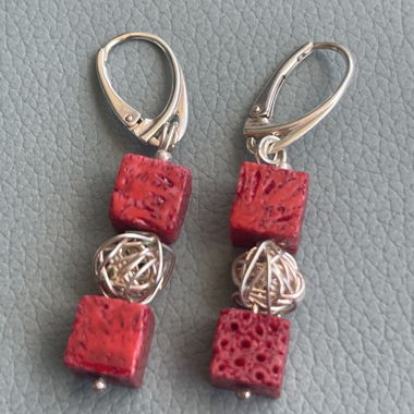 Boucles d'oreilles corail et argent