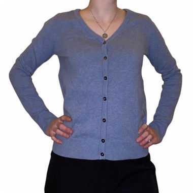 blue cardigan
