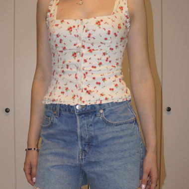 Top corsetto a scollo quadrato floreale