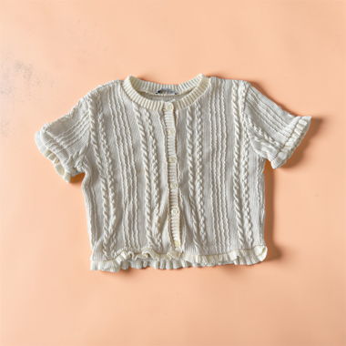 Cardigan corto in maglia a trecce ecru