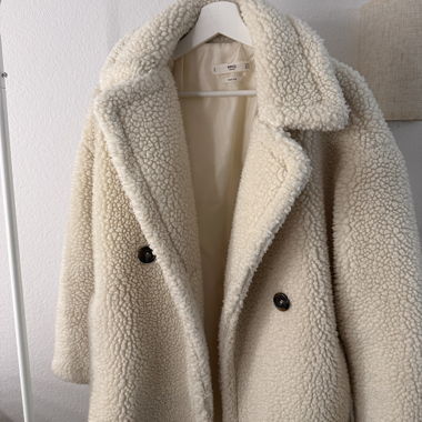 MANGO teddy faux-fur coat cream