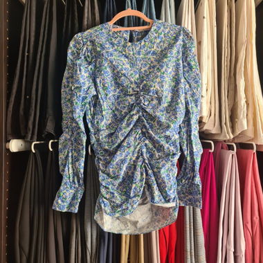 Zara Blue Floral Long-Sleeve Blouse