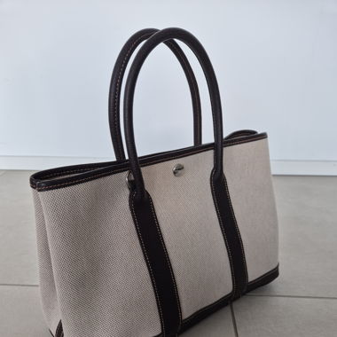 HERMÉS GARDEN PARTY 30 BEIGE CAN AND BROWN LEATHER