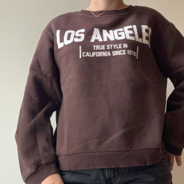 brown “Los Angeles” Sweater from Zara