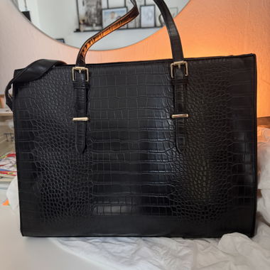 Black Croc-Effect Tote Bag (Laptop Bag)