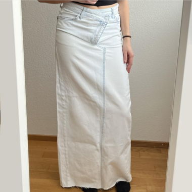 mid rise light blue jeans maxi skirt