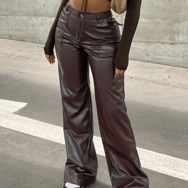 Pantalon cuir brun 