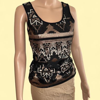 Top smanicato con paillettes