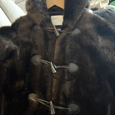 Brown Duffle-Coat Style Coat with Mink Effect