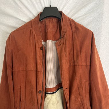 Veste Cabano Homme en Daim Cuir Orange Automne XL