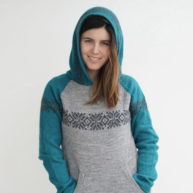 Alpaca Hoodie -Turquoise/Grey (L)