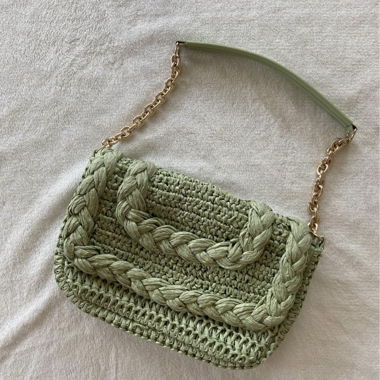 Sac bandoulière paille vert
