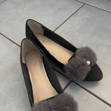 BALLERINA/FLAT GR. 37 SUEDE/LEDER DUNKELGRAU
