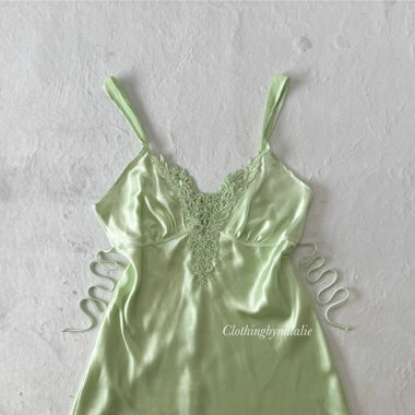 Linea Green Satin Slip Dress (L)