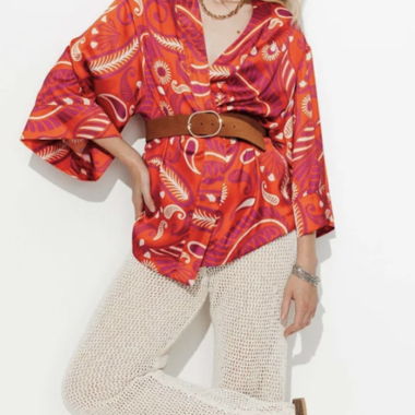 Satin-Kimono mit Paisley-Muster