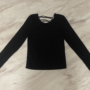 Black Long-Sleeve Top with Lace-Up Back